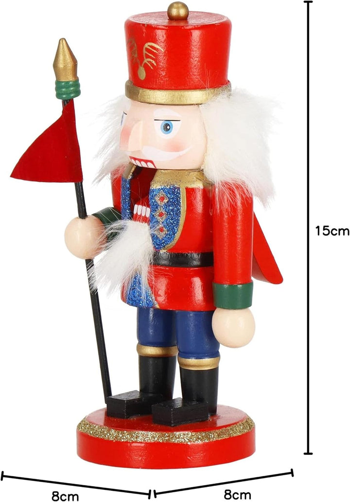 SPRINGOS Dekofigur Nussknacker Soldat mit Fahne 15 cm Weihnachtsdekoration Holzfigur Rot, Soldat Fah