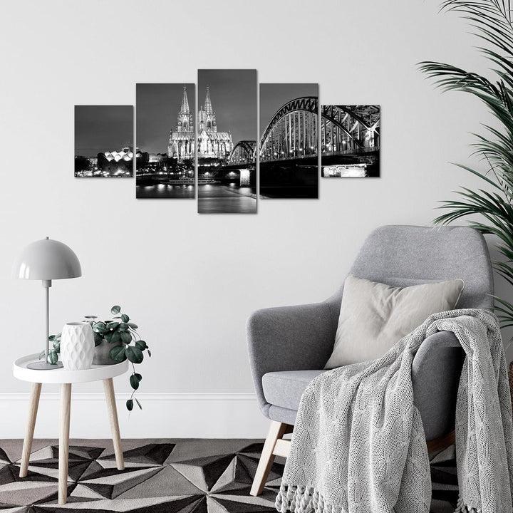 Runa Art Wandbilder Köln 5 Teilig Bild auf Vlies Leinwand Deko Wohnzimmer Schlafzimmer Skyline Schwa