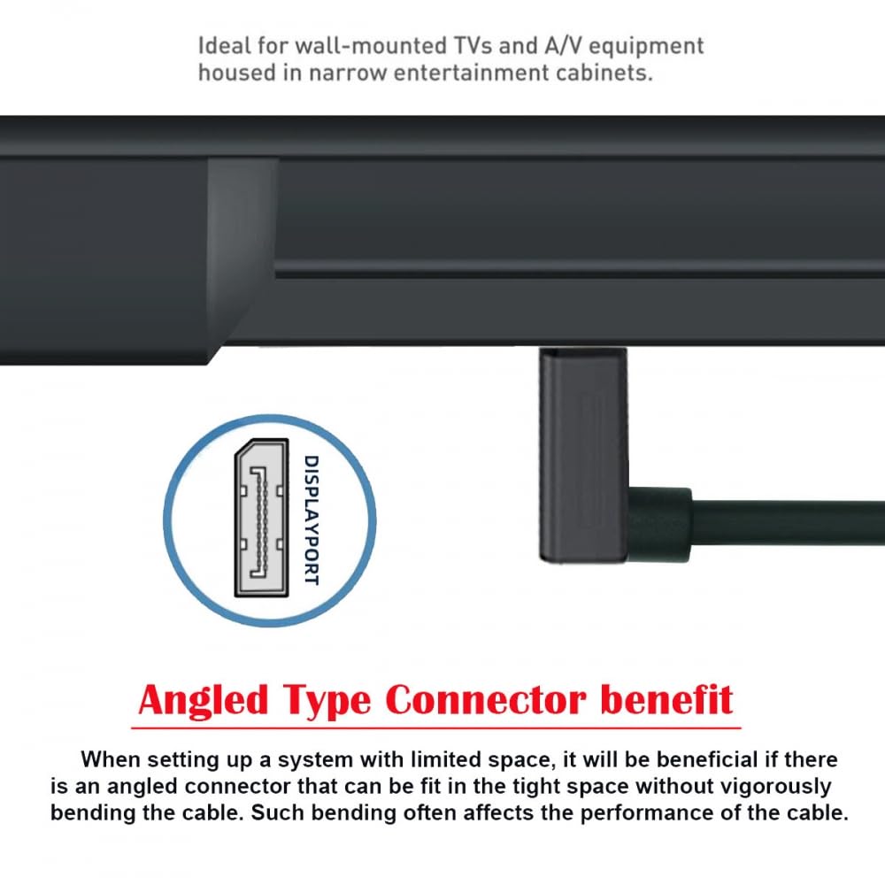 CY Cable Ultrafein nach oben abgewinkeltes DisplayPort 1.4 DP-zu-DP-Kabel 8K 60 Hz Kabel Ultra-HD UH