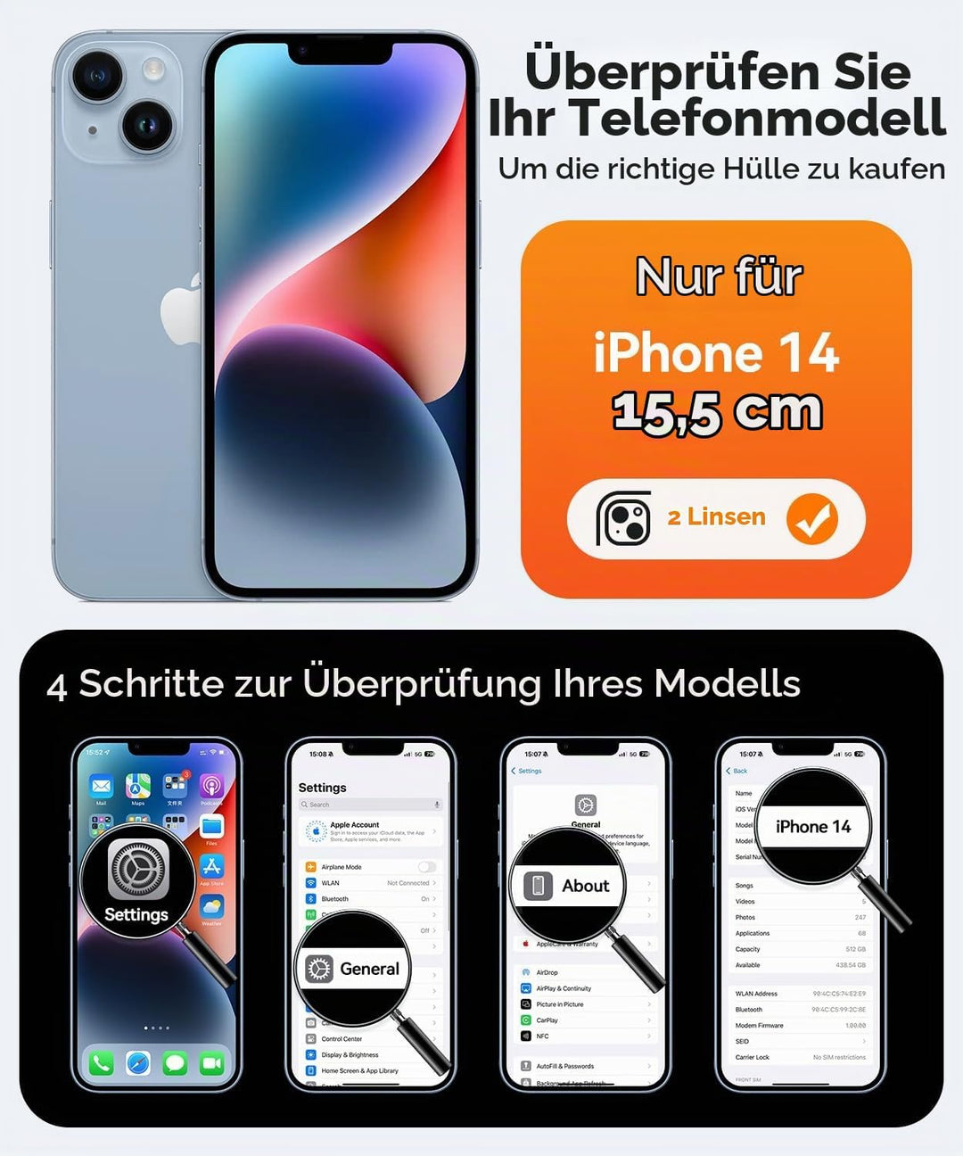 CANSHN 2024 Neu für iPhone 14 Hülle mit Kameraschutz für Magsafe (TOP Militärschutz &amp; Magnetkraft) E