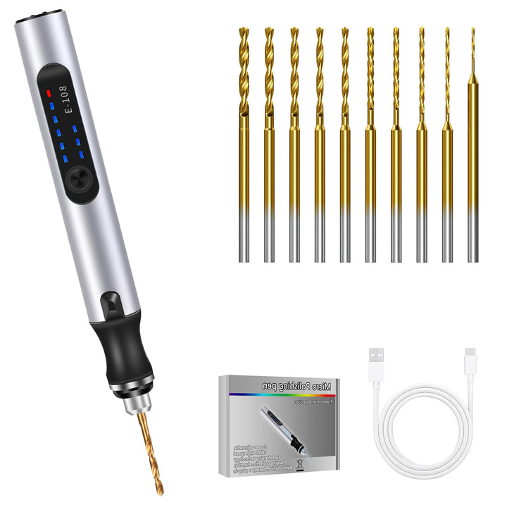 Mini Handbohrer Elektrisch, Vankarr 3-Gang DIY Mini Bohrer Wiederaufladbare Bohrmaschine mit 10 Bohr