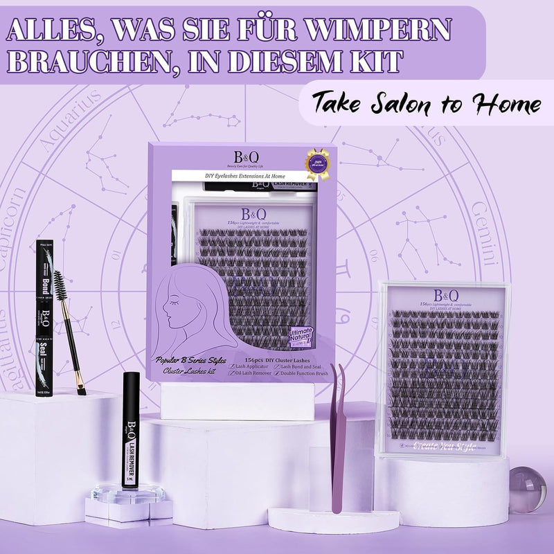 B&Q Lashes Extension Set 156 PCS Lash Extension Set 8-16MIX Wimpern Extensions Mit Mascara Pinsel Kl