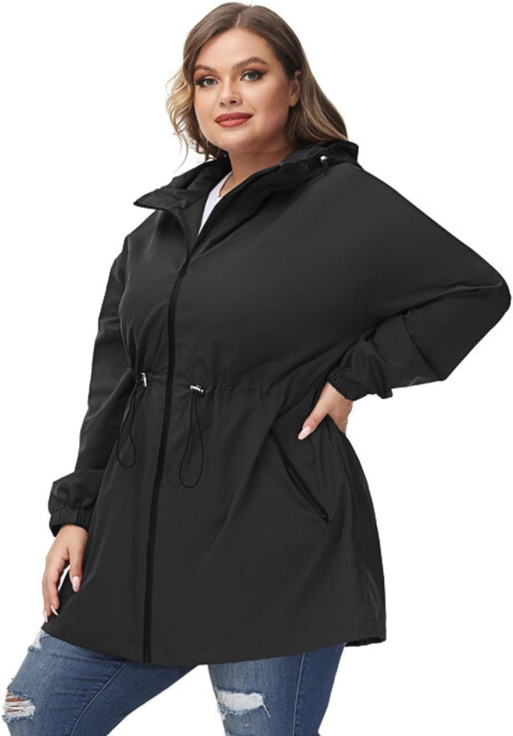 Hanna Nikole Damen Grosse Grösse Regenjacke Leicht Wasserdicht Regenmantel mit Kapuze Windbreaker Sp