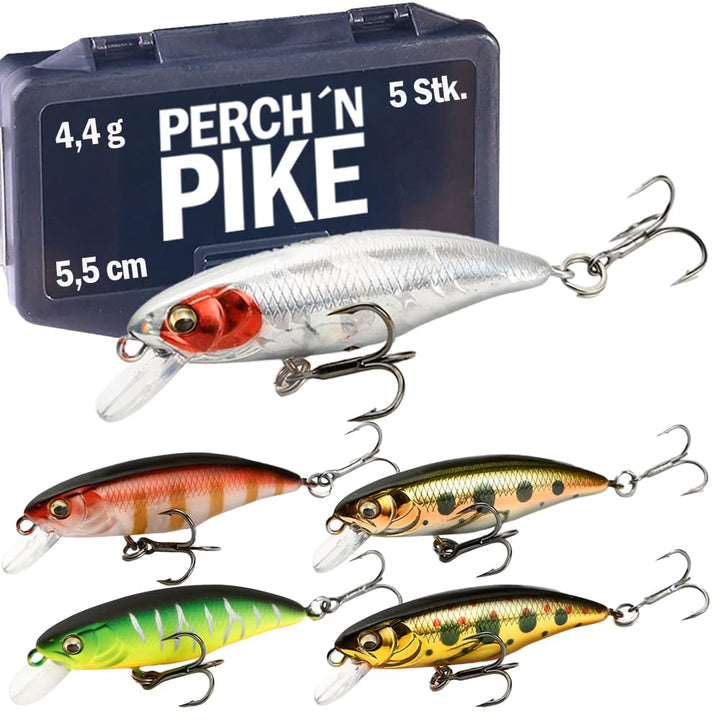 Wobbler im 5er Set für Forelle & Barsch, 5,5cm, Kunstköder Set für Spinnfischen, Minnow Köder sinken
