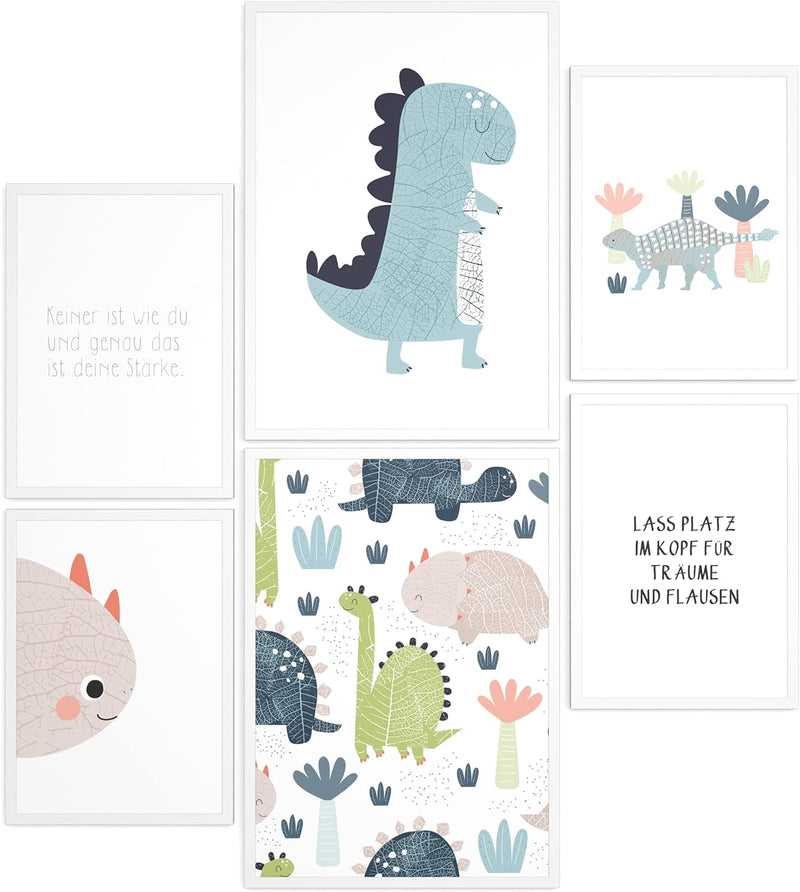 Papierschmiede® Bilder Kinderzimmer Kids Mood Poster Set Dino, Gerahmte Bilder fürs Kinderzimmer in