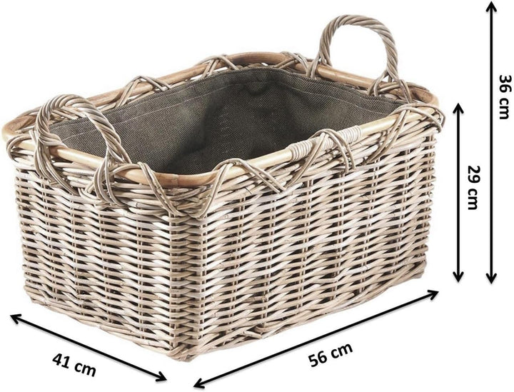 Kobolo Holzkorb Kaminkorb rechteckig Kubu grey - Rattan - Stoff dunkel Kubu Grau Stoff, Kubu Grau St