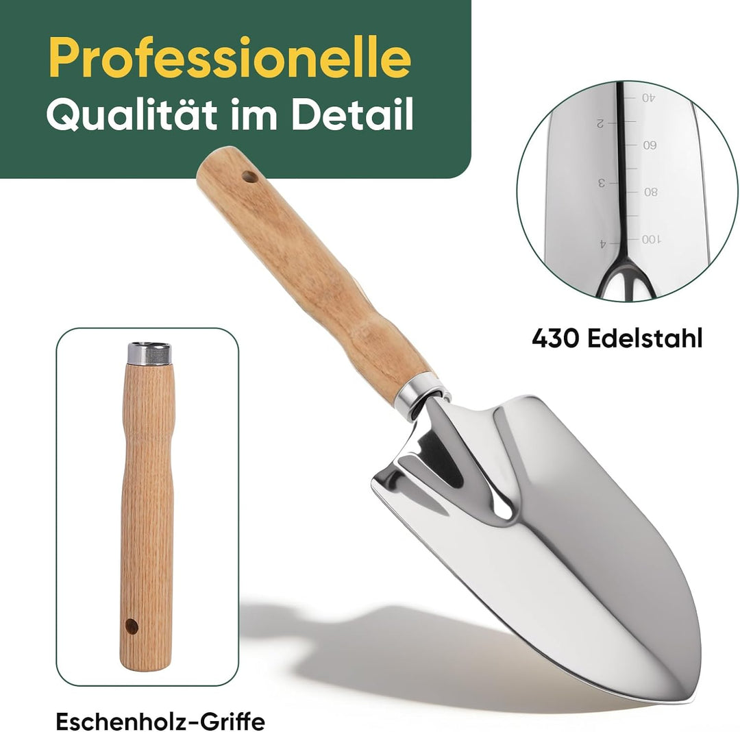 Gartenwerkzeug Set, 3-teilig Gartengeräte aus Hochwertigem Edelstahl, Garten Zubehör klein Gartensch