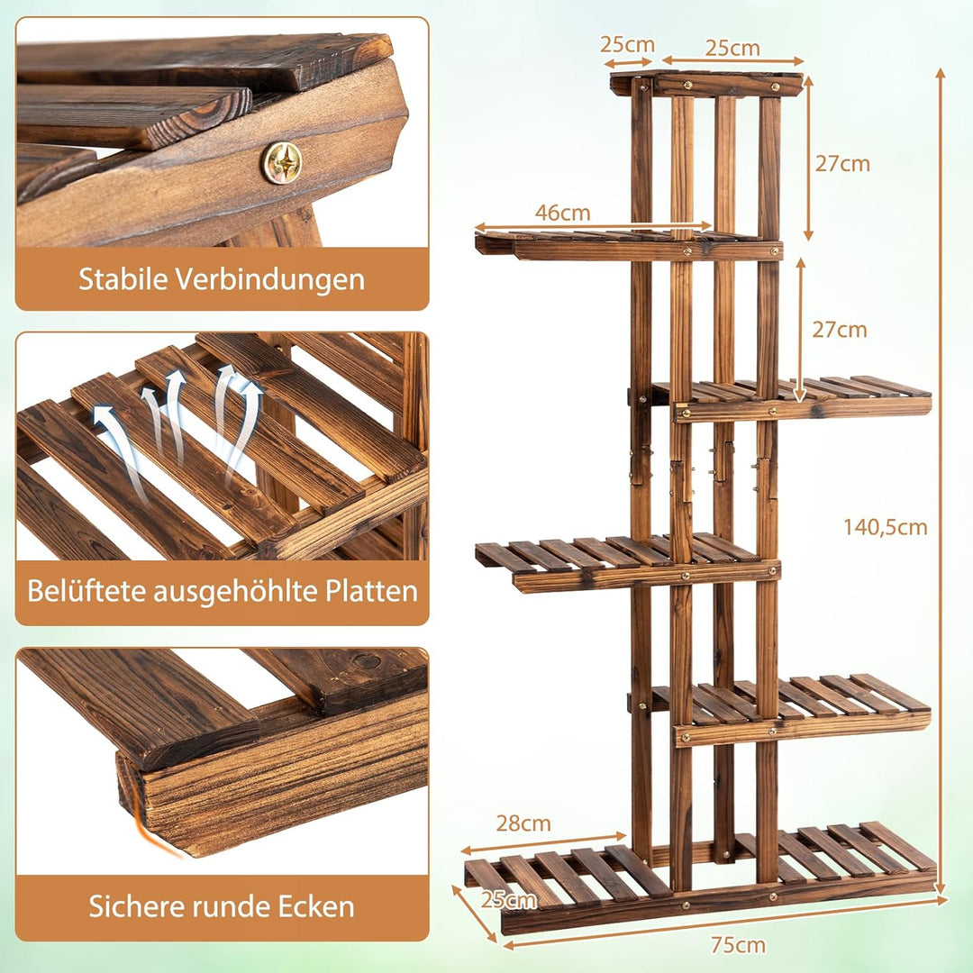 RELAX4LIFE Blumenständer Holz, Pflanzenständer 6 Ebenen, freisthendes Pflanzenregal für Wohnzimmer &