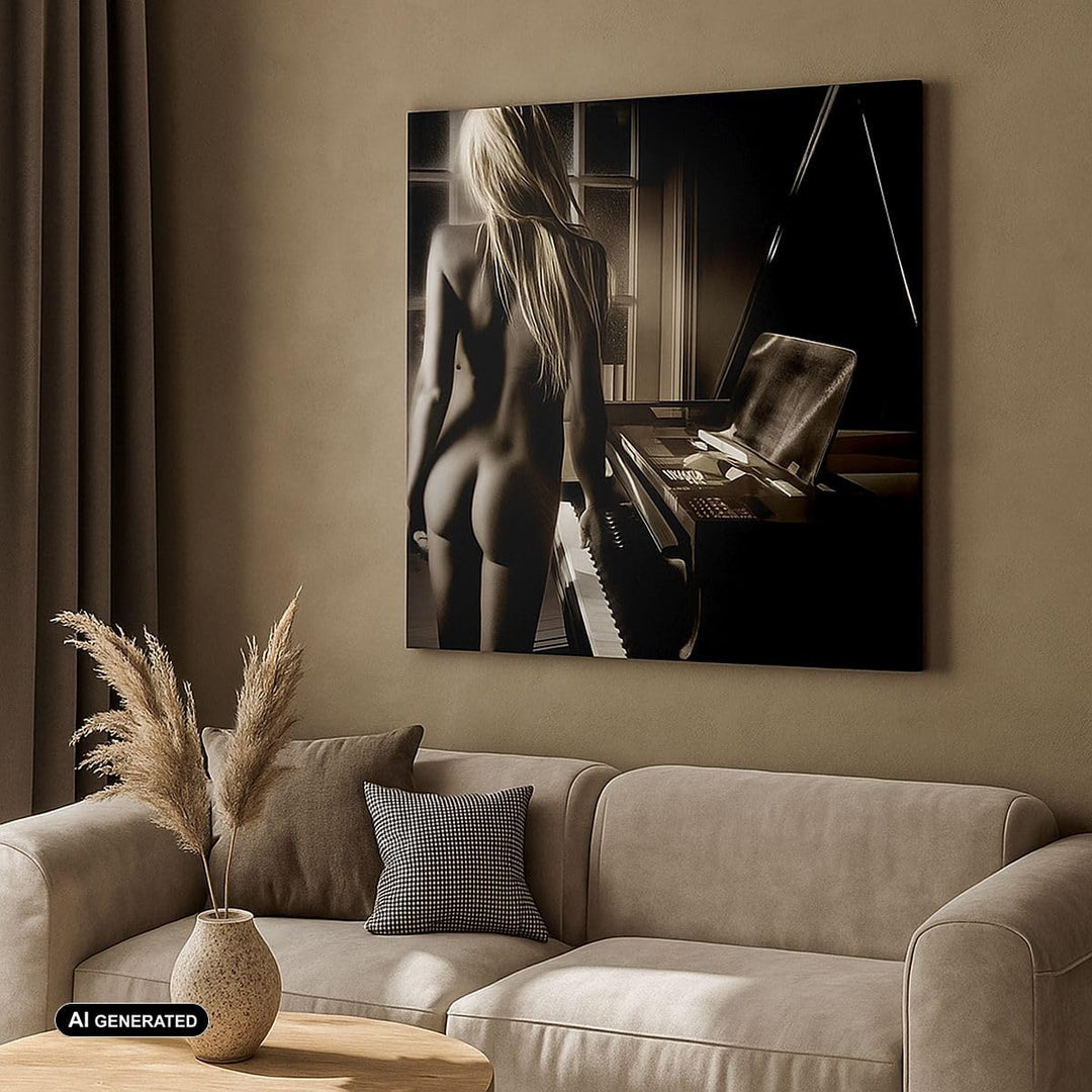 Bilder auf Leinwand 70x70cm Leinwandbild mit Rahmen Frau Nackt Geheimnis Gross Wanddeko Bild Schlafz