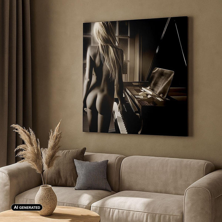 Bilder auf Leinwand 70x70cm Leinwandbild mit Rahmen Frau Nackt Geheimnis Gross Wanddeko Bild Schlafz