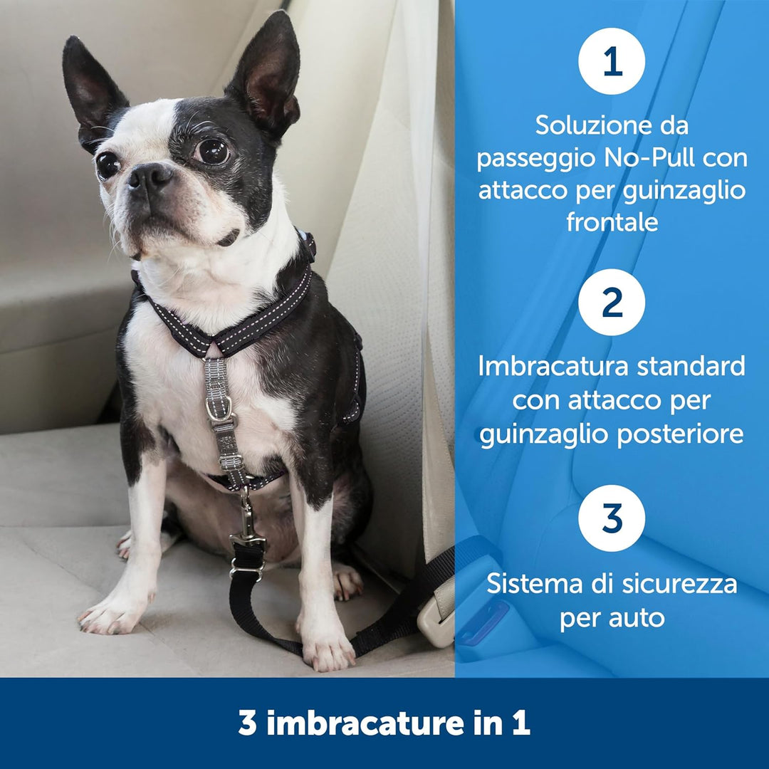 PetSafe 3-in-1-Geschirr und Rückhaltegurt für Hunde, Mit Anti-Zieh-Ring und Rückhaltegurt fürs Auto,