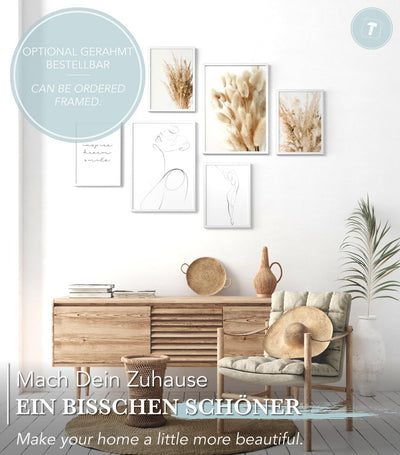 Papierschmiede® Mood Poster Set Pampas Woman, Deko Bilder Wohnzimmer, 2x DIN A3 (ca. 30x42) und 4x D