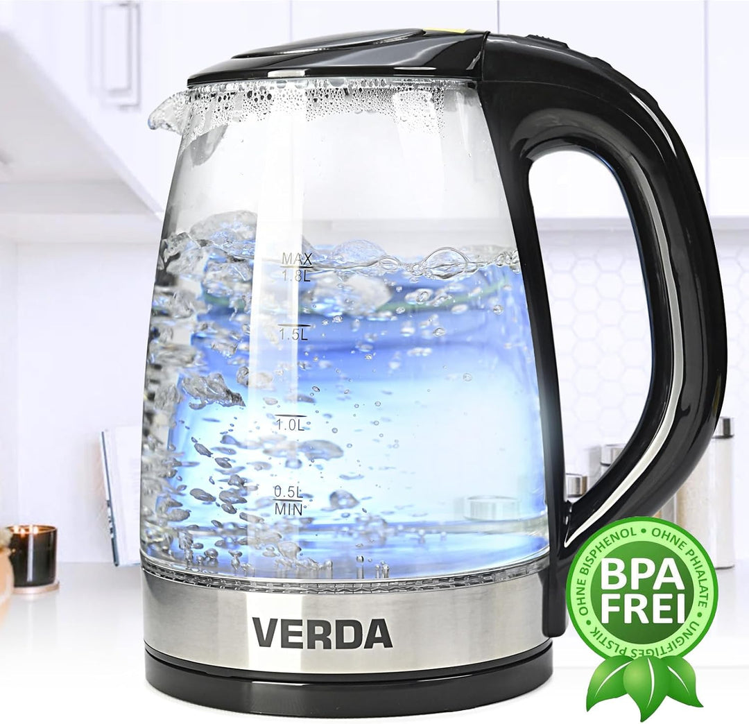 Wasserkocher 1,7L/1,8L (2200W) Edelstahl, LED-Beleuchtung, Kalkfilter, OneTouch-Verschluss, Kabelauf