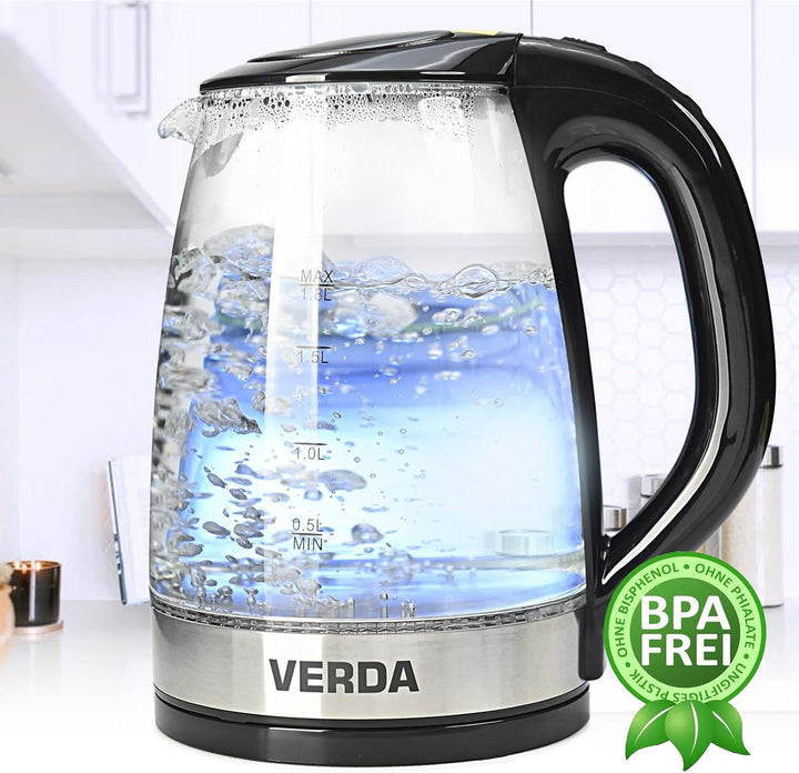 Wasserkocher 1,7L/1,8L (2200W) Edelstahl, LED-Beleuchtung, Kalkfilter, OneTouch-Verschluss, Kabelauf