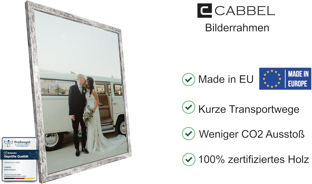 CABBEL Bilderrahmen 1er Set 60x80 mit 2x TESA Klebenagel MDF Holz-Rahmen mit bruchsicherem Acrylglas