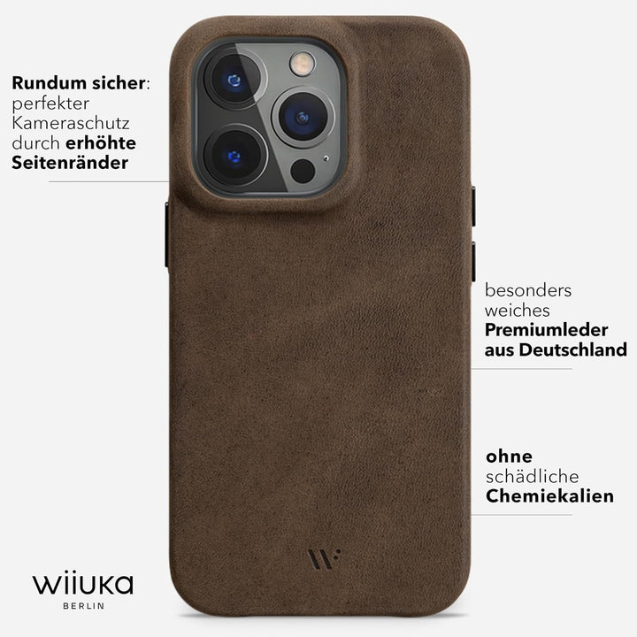 WIIUKA Hülle für iPhone 14 Pro, Leder aus Deutschland, Lederhülle extra Dünn, Premium Handyhülle, Ca