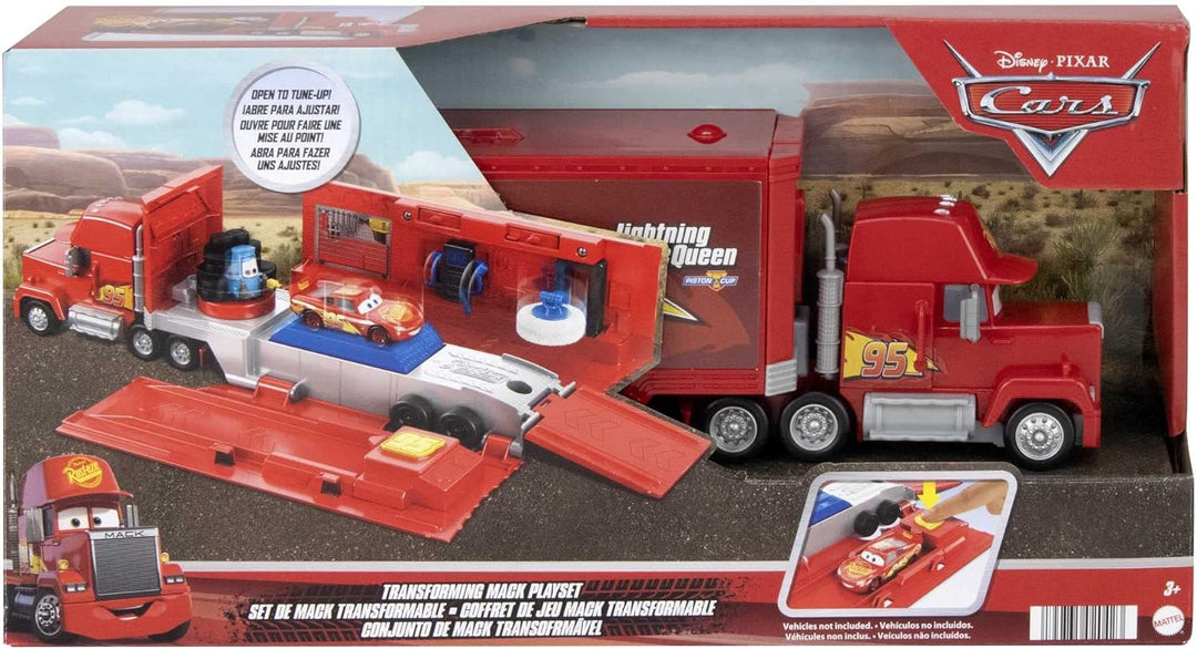 Disney Pixar Cars HDC75 - Tuning Mack Spielset, 2-in-1 Spielzeugtruck und Tuning-Station mit Starter