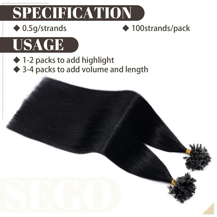 SEGO Bondings Extensions Echthaar 0.5g/Strähnen Haarverlängerung Keratin U-Tip Glue 100 Strähnen 100