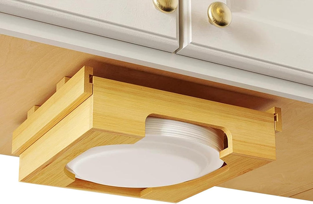 Under Cabinet Paper Plate Dispenser, Vertical Paper Plate Storage Shelf, Space Saving Dish Holder, C