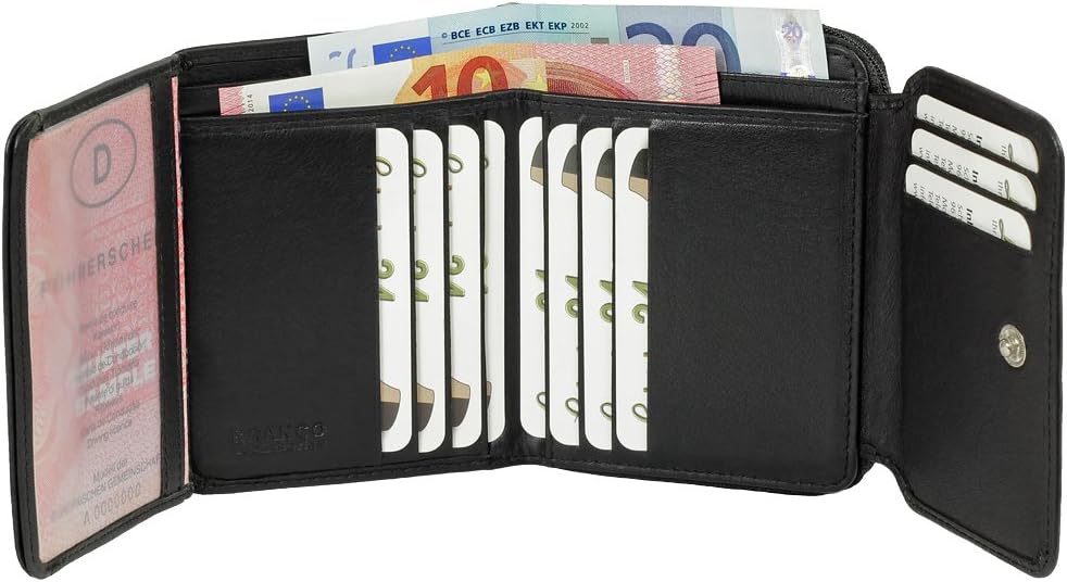 Branco Leder Geldbörse Portemonnaie Damenbörse Damen Geldbeutel Schwarz - sehr hochwertig, Schwarz