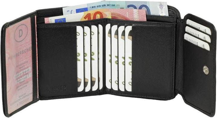 Branco Leder Geldbörse Portemonnaie Damenbörse Damen Geldbeutel Schwarz - sehr hochwertig, Schwarz