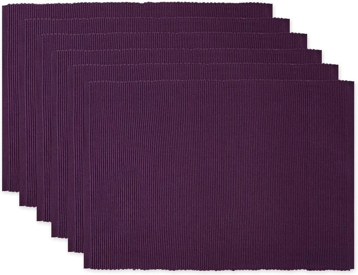 DII Basic Everyday Tischset aus 100% Baumwolle, gerippt, 33 x 48 cm, Aubergine, 6-teilig Auberginefa