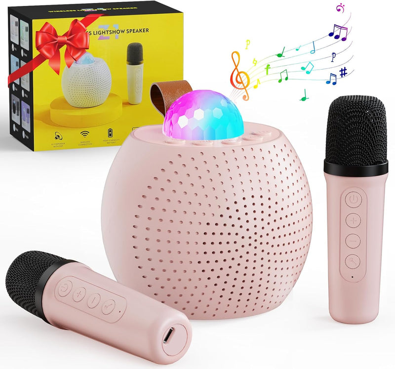 FISHOAKY Karaoke Maschine mit 2 Drahtlosen Mikrofonen, Tragbares Bluetooth Karaoke Maschine für Kind
