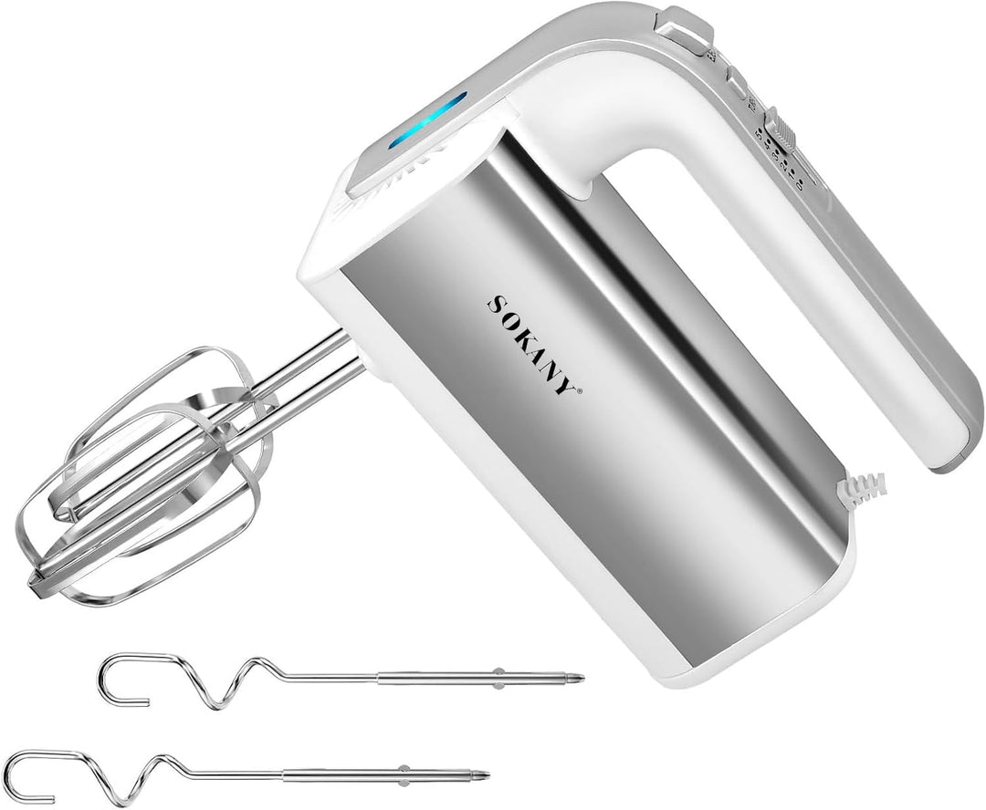 SOKANY 800W Handrührgerät Edelstahlkneter Handmixer, 5 Geschwindigkeiten mit Exit-Taste, Handrührer