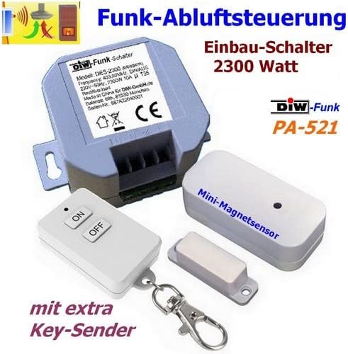 DIW-Funk EINBAU-Abluftsteuerung PA-521 3-tlg. SPARSET: Fensterkontaktschalter DFM-2000 + Einbau Funk