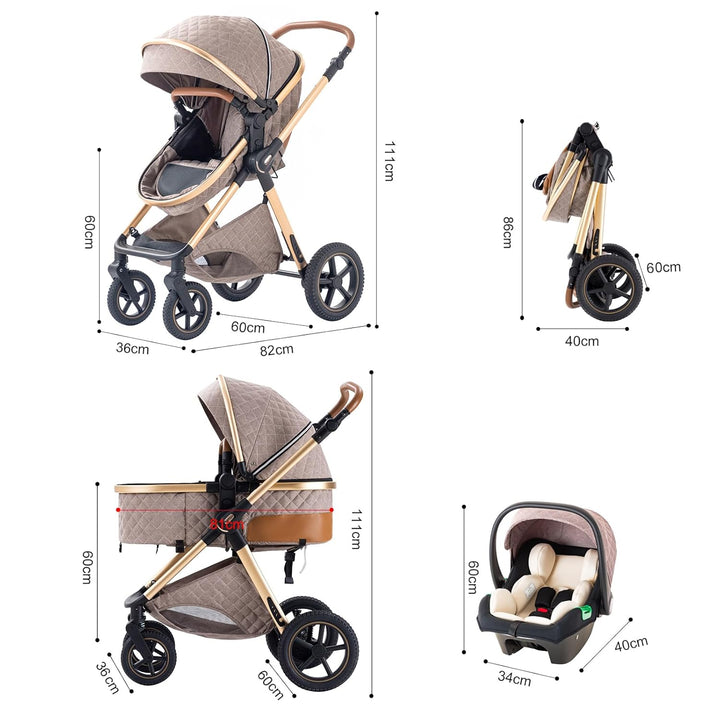 BEBBY Kinderwagen, Standard-Kinderwagen, Kinderwagen 3 in 1,Kinderwagen mit Faltbarem Tragbarem für