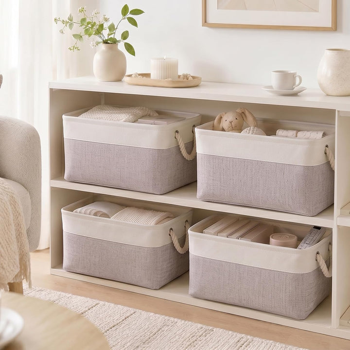 Mangata aufbewahrungskorb Stoff 4er Set, aufbewahrungsbox Schrank, Korb aufbewahrung Stoff mit Seil