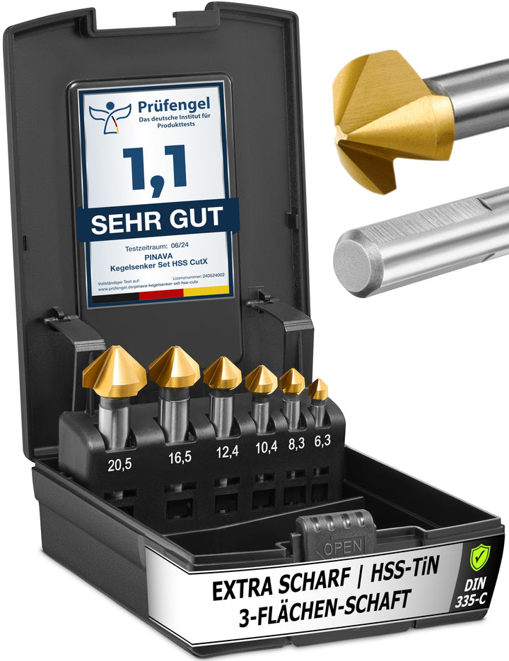 Pinava® Kegelsenker Set HSS CutX [3-Flächen-Schaft für bombenfesten Halt] - Scharfer & Präziser Senk
