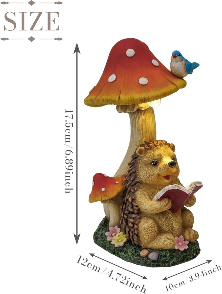 TERESA'S COLLECTIONS Gartendeko für Draussen Igel Gartenfigur mit Pilz Feengarten Figur Solar Garten