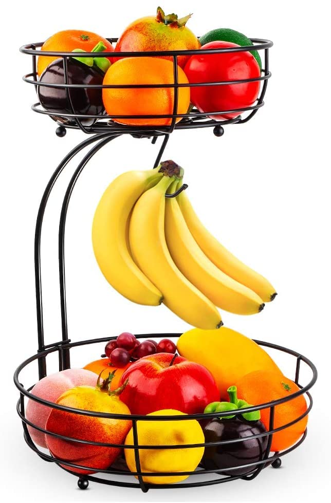 2 Stöckig Obstkorb mit Bananenhalter, Stehend Täglicher Küche moderne Obstschale, praktischer Obstkö