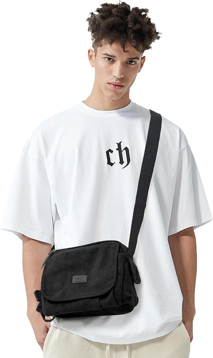 Umhängetaschen Herren aus Canvas, Vintage Canvas Messenger Bag, Laptoptasche 15.6 Zoll Arbeitstasche