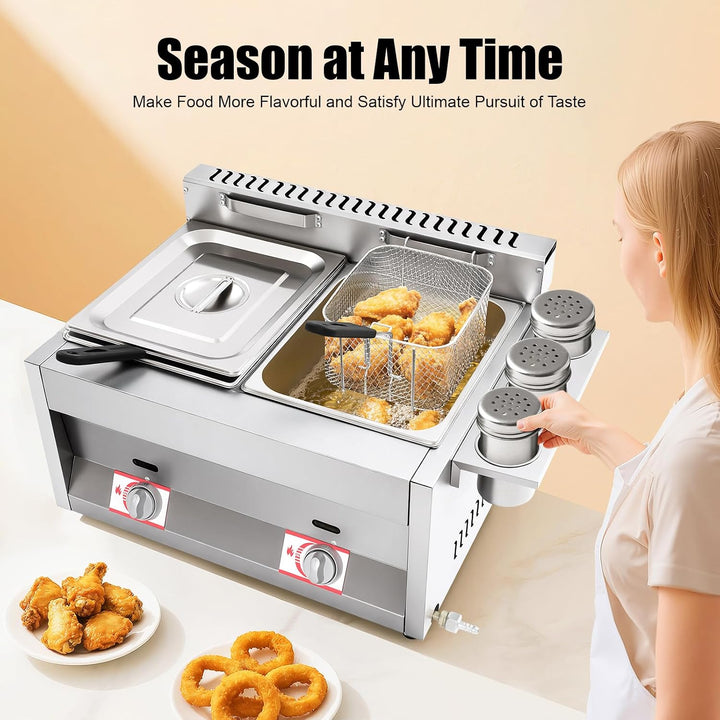 Professionelle Doppelfriteuse Gas 2x6L für Gastro | Friteuse mit Fett und Öl, Deep Fryer für Pommes