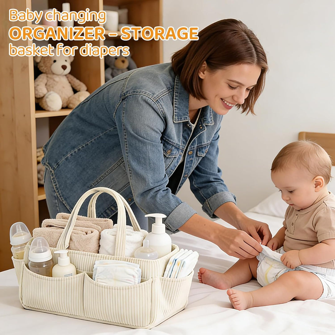 Wickelkorb Cord für Wickeltisch,Baby Windel Caddy Organizer mit Wechselbaren Fächern,Stilvoller Aufb