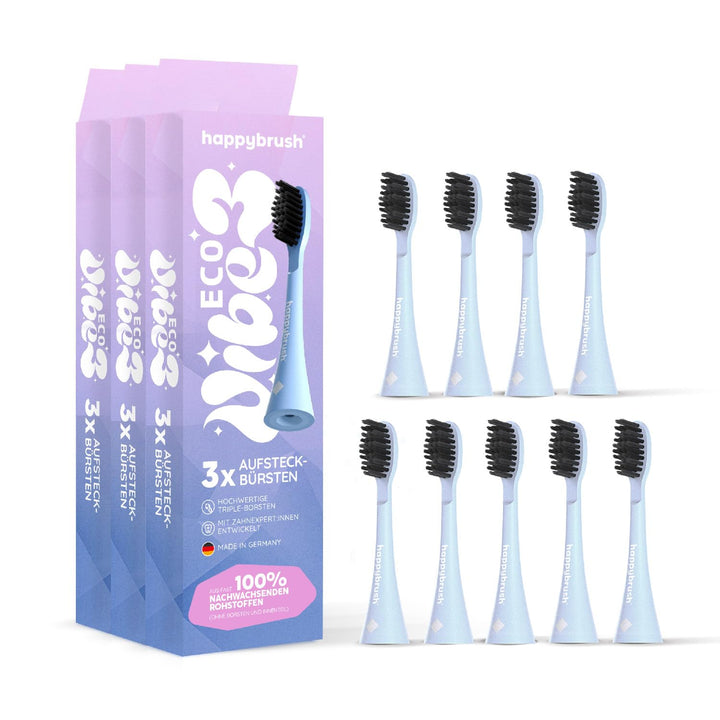 happybrush Aufsteckbürsten 9 Stück (3x3) für elektrische Schallzahnbürste ECO VIBE Sunrise Wechselkö