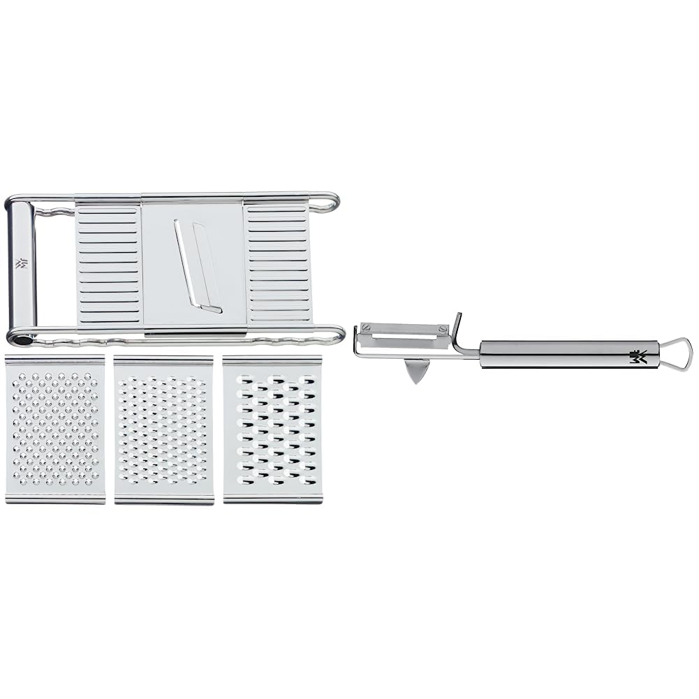 WMF Gourmet Gemüsereibe 12 x 18 cm, Küchenreibe Edelstahl mit 4 Aufsätzen zum Hobeln &amp; Profi Plus Ka