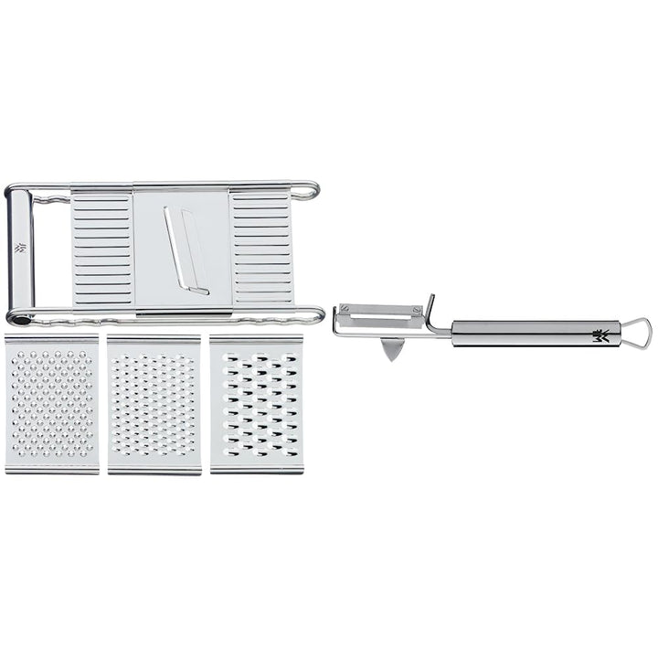 WMF Gourmet Gemüsereibe 12 x 18 cm, Küchenreibe Edelstahl mit 4 Aufsätzen zum Hobeln &amp; Profi Plus Ka