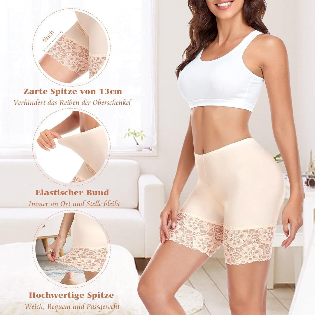 YARRCO Damen Unterhose Spitze Radlerhose Kurz Unter Rock Hosen Anti-Chafing Slipshorts Boxershorts U