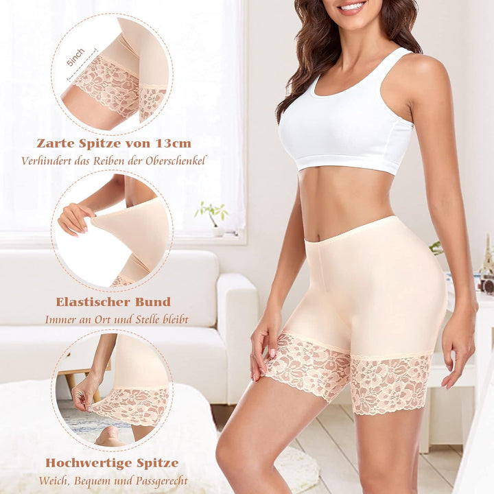 YARRCO Damen Unterhose Spitze Radlerhose Kurz Unter Rock Hosen Anti-Chafing Slipshorts Boxershorts U