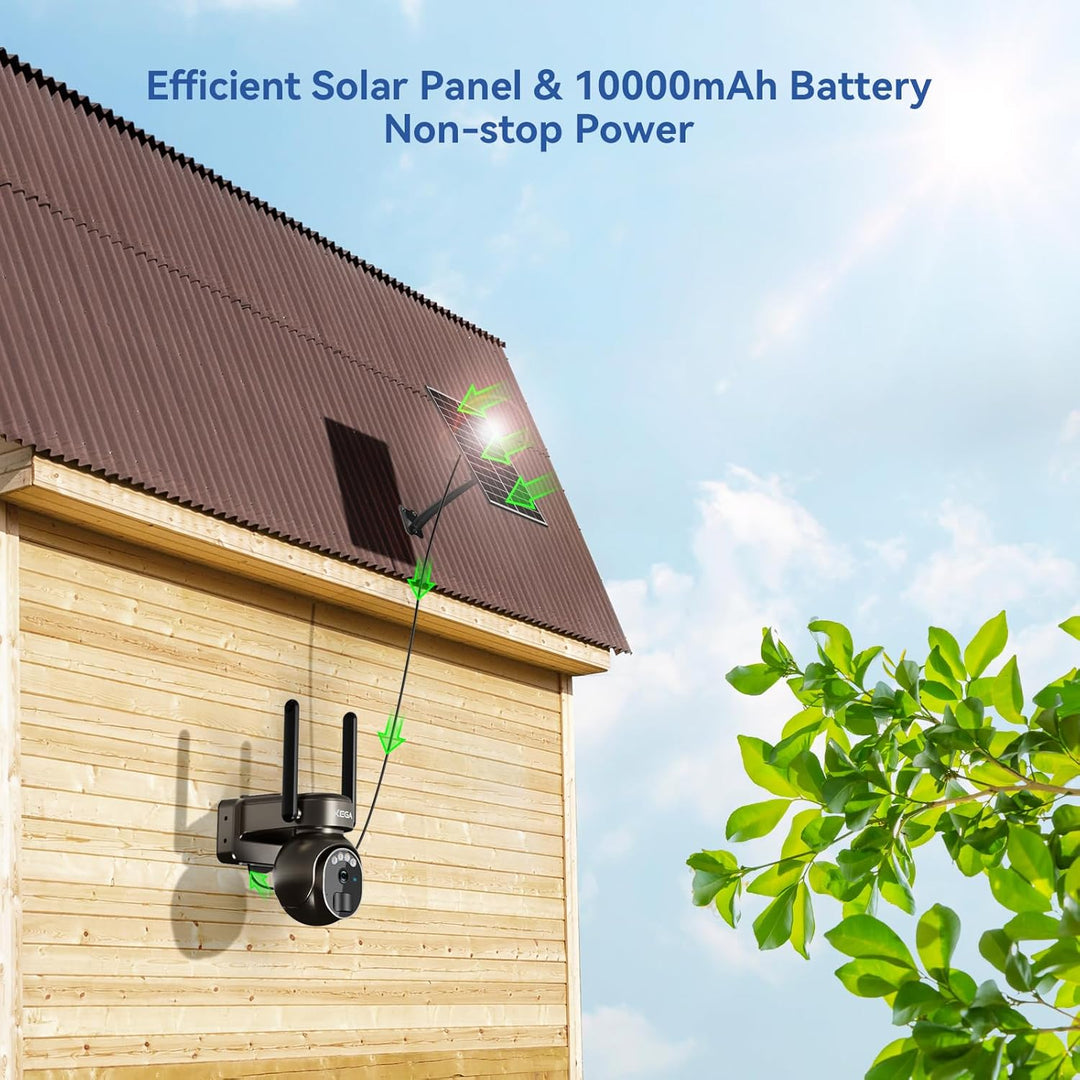 Xega 4G LTE Überwachungskamera Aussen Solar mit SIM Karte - 2K HD 3MP PTZ Kabellos Kamera Ohne WLAN