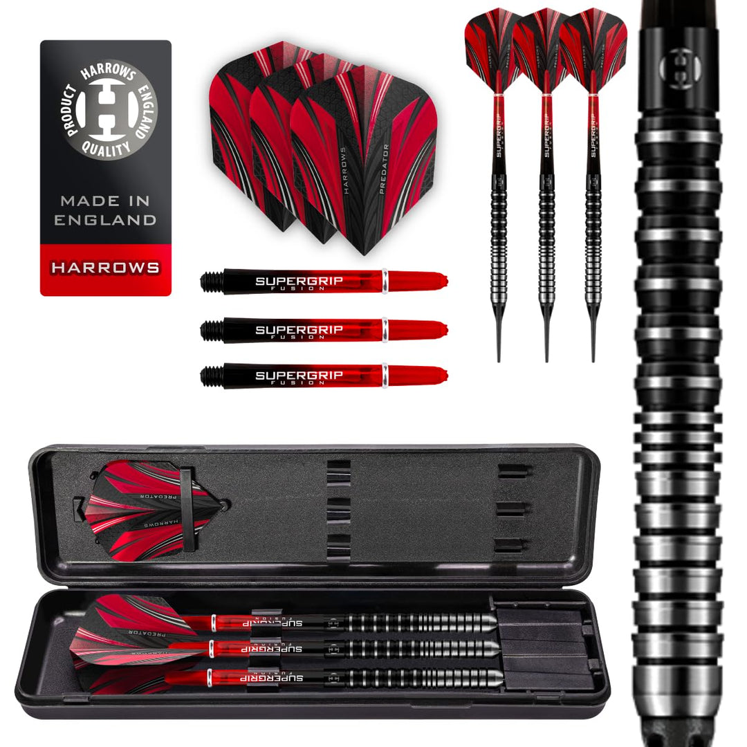 Harrows Predator Darts-Set mit weicher Spitze aus 90% Wolfram – 18 g und 20 g – inklusive Ultra Trac