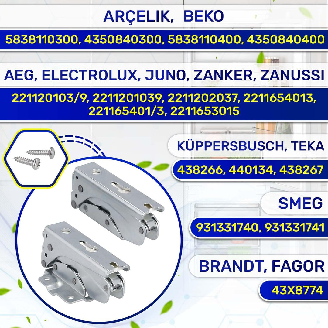 Kit 2 Stück Kühlschrank Scharnier Oben und Unten mit 2 Bolzen und 2 Stopfen mit dem Originalcode 583