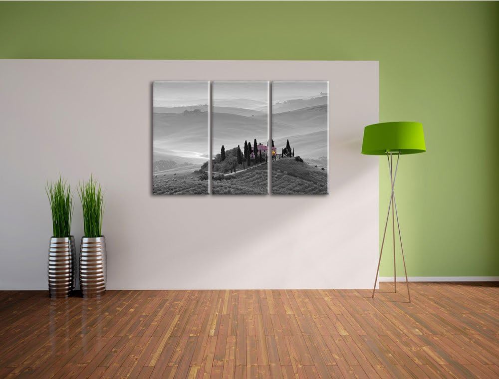 schöne Toskana Landschaft schwarz/weiss auf 3-Teiler Leinwandbild 120x80 Bild auf Leinwand, XXL ries