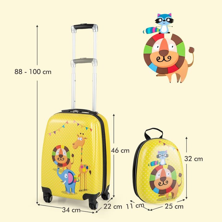COSTWAY 2tlg Kinderkoffer + Rucksack, Kindertrolley aus Kunststoff, Kindergepäck, Kinder Kofferset H