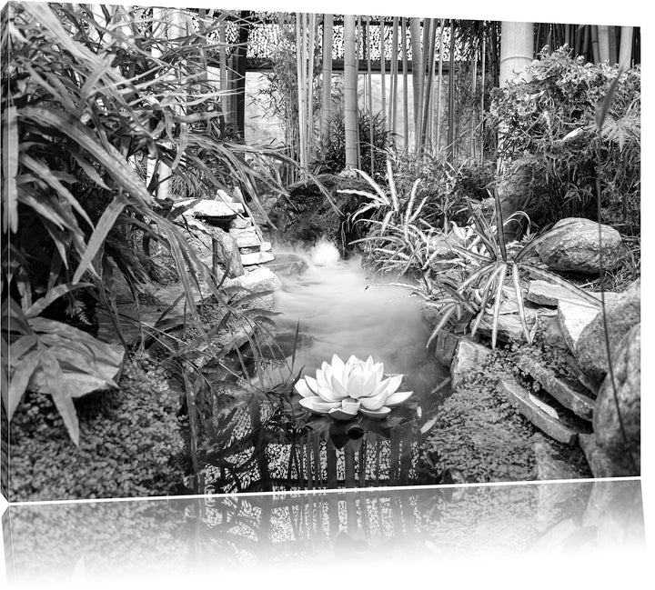 Pixxprint Zen Garten Japan Kunst B&W / 100x70cm Leinwandbild bespannt auf Holzrahmen/Wandbild Kunstd