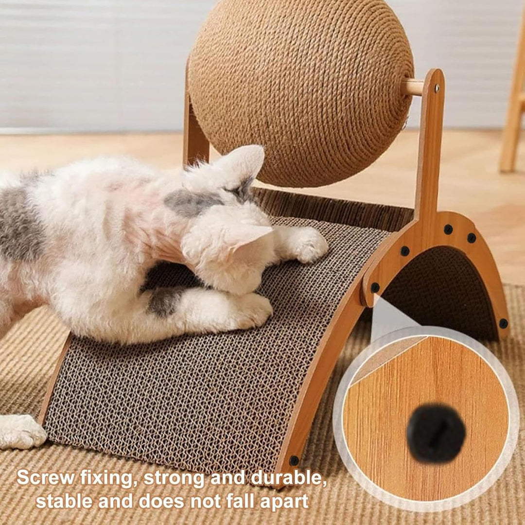 Cat Scratching Ball, Vertical Scratcher with Corrugated Base, Interactive Cats Scratchings Board, Du