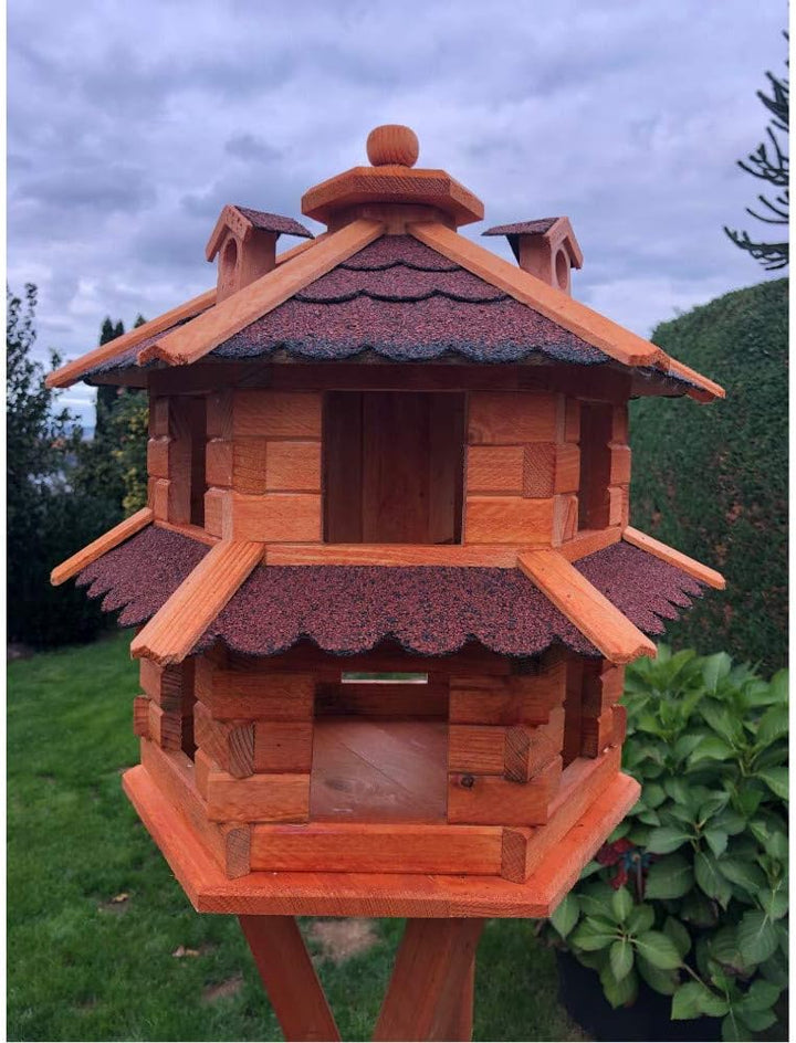 Vogelvilla wetterfest von L bis XL Futterhaus Vogelhaus mit oder ohne Ständer in Braun mit Rot, Grün